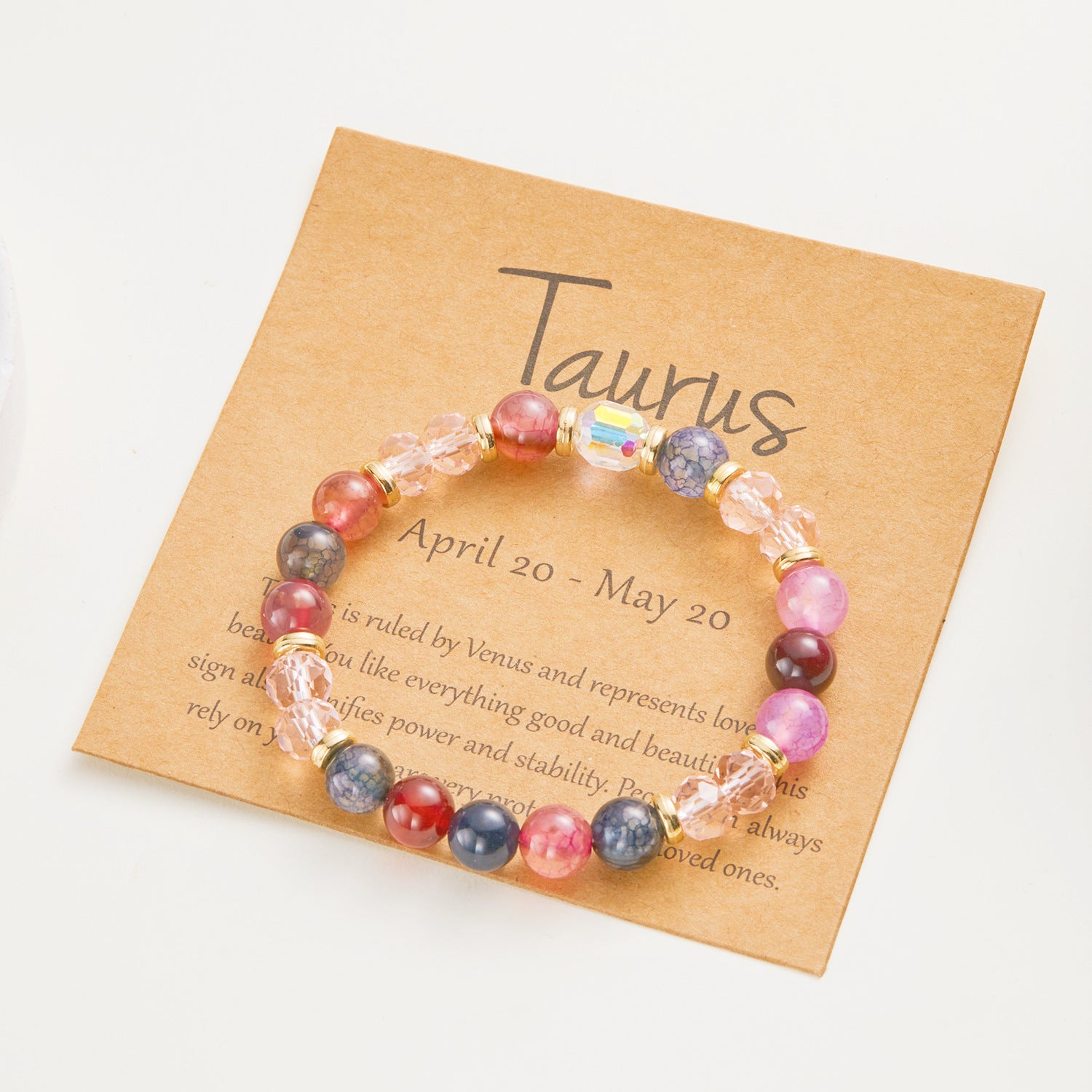 Wholesale  Twelve Constellation Color Natural Stone Crystal Paper Card Mixed Color Beaded Bracelet