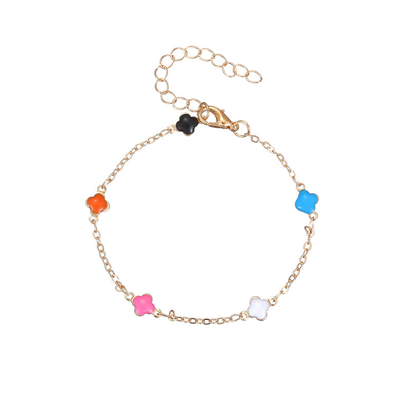 Wholesale Electroplated Copper Evil Eye Lucky Clover Bracelet Fashion Jewelry Accessory