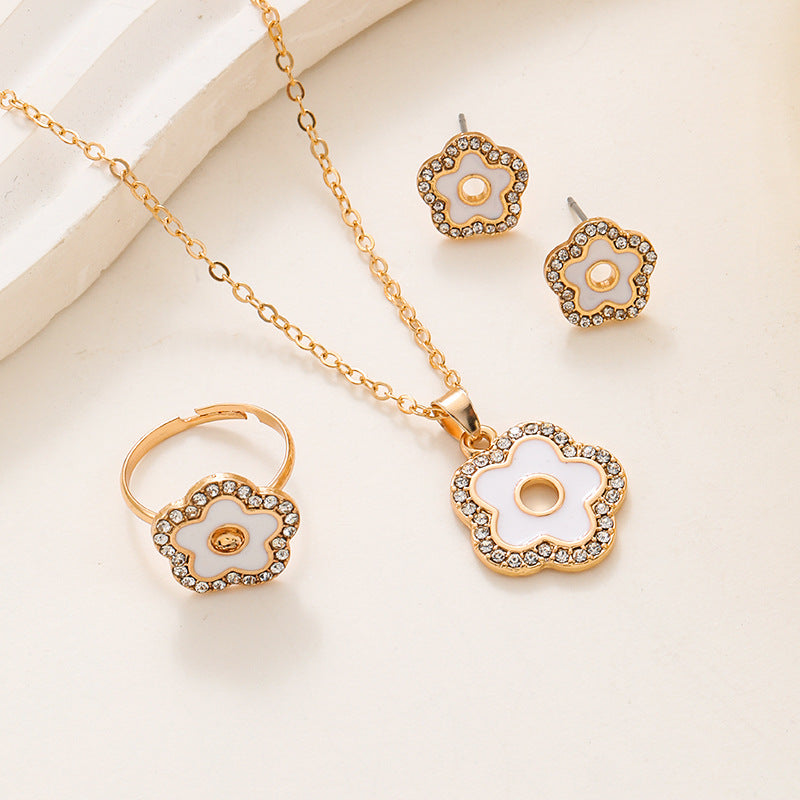 Wholesale Diamond Dripping Hollow Five-pointed Star Necklace Ring Earring Sets ACC-NE-ChaoKai010