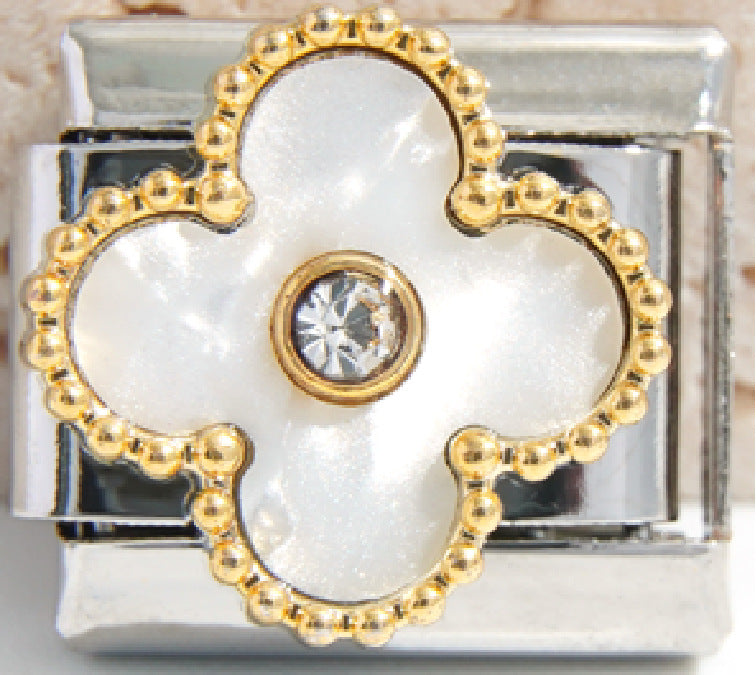 Wholesale Italian Charm Bracelet 9mm DIY Splicing Diamond Four-Leaf Clover Stainless Steel Composable Bracelet