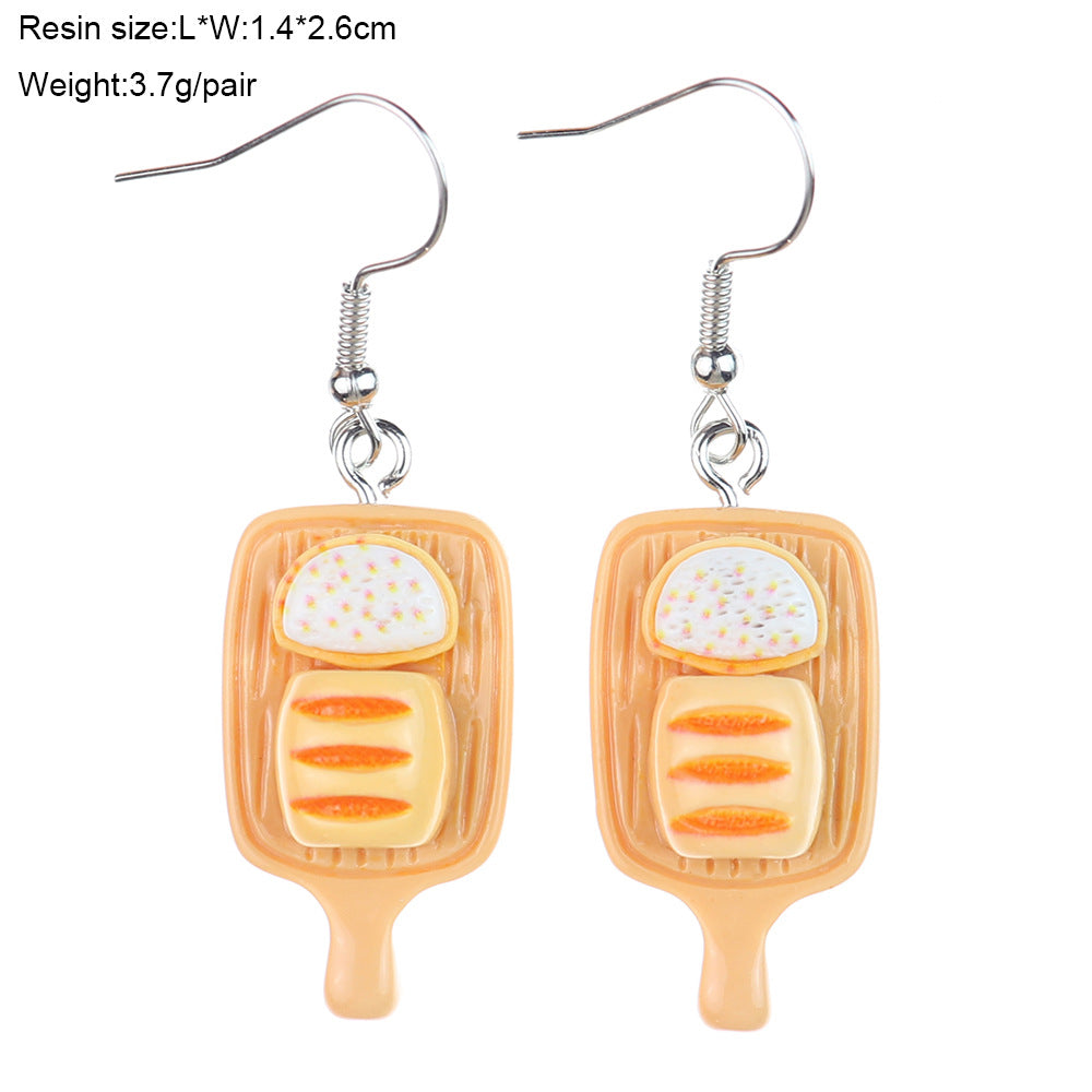 Wholesale  Fun Cute Cartoon Tray Pastry Food Play Earrings