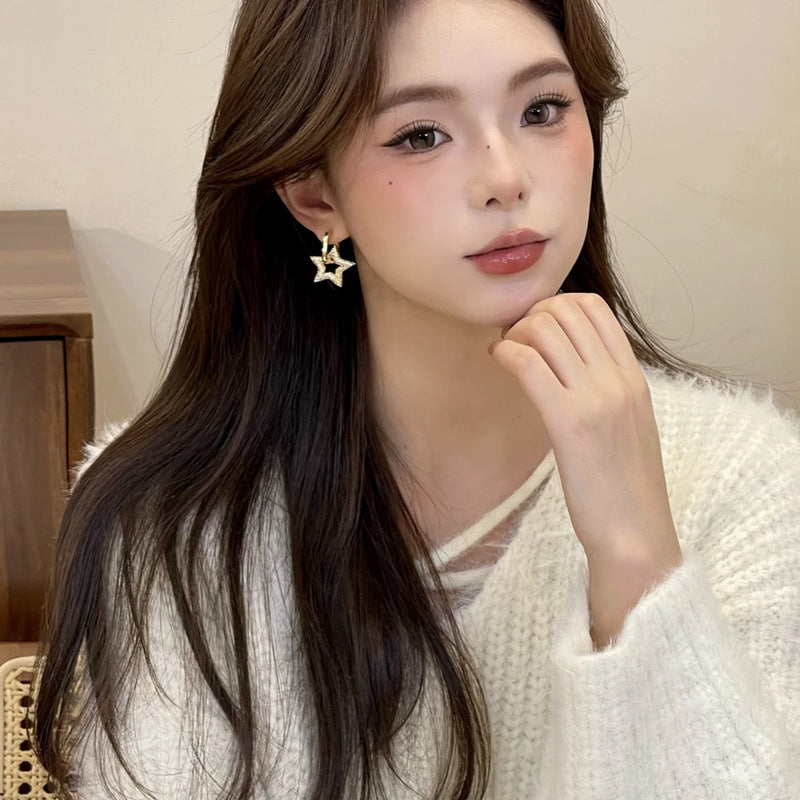 Wholesale Micro-Inlaid Zirconia Star Texture Earrings