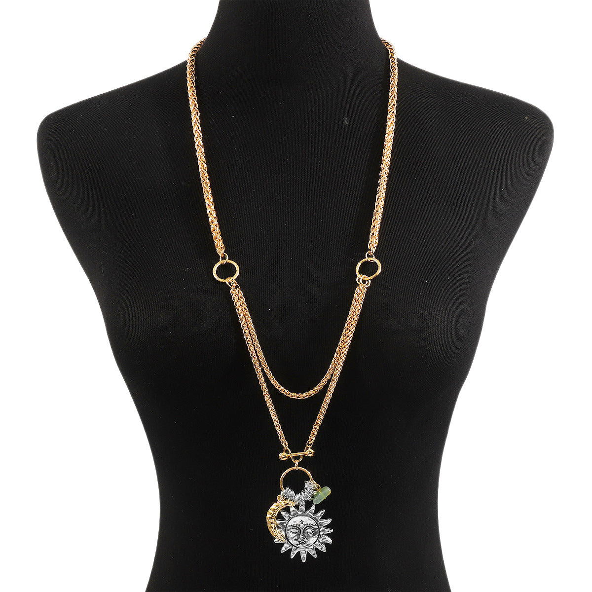 Wholesale Exaggerated Moon and Sun Hand-woven Multi-layer Necklace Long Necklace Sweater Chain