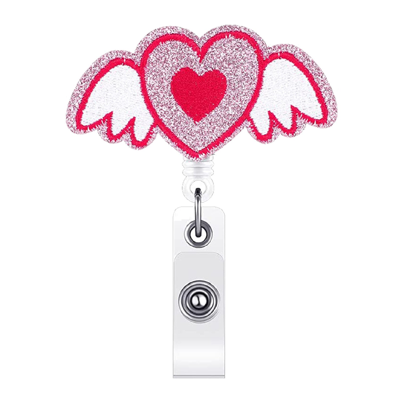 Wholesale Acrylic Glitter Embroidery Love Telescopic Rotating Badge Keychain ACC-KC-QiDing015