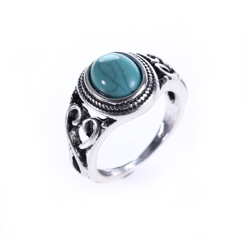 Wholesale Retro Carved Men' s Ring with Turquoise Gemstone - Fashion Jewelry Accessory for Everyday Wear