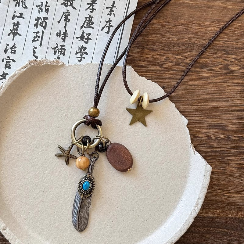 Wholesale Copper Zircon Gau Box Pendant Necklace,  Chinese Style Ethnic Braided Rope Chain Jewelry Accessory for Women,  Fashion Gift
