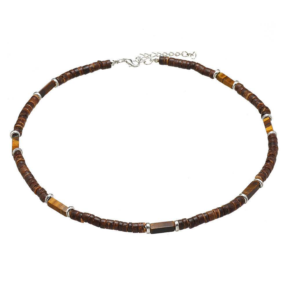 Wholesale Vintage Bohemian Summer Brown nut Shell Wood Bead Natural Stone Necklace for Men