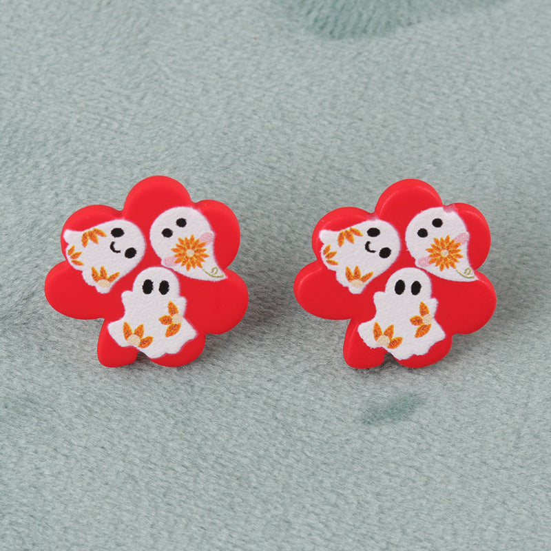 Wholesale   Ghost Bat Geometric Flowers Acrylic Earrings