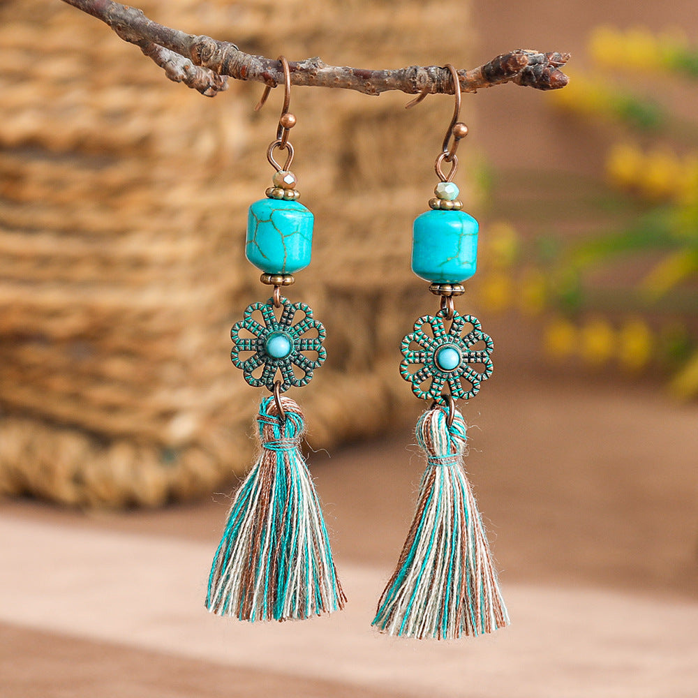 Wholesale Vintage Leaf Pendant Tassel Earrings Alloy Hollow Carved Fashion Jewelry