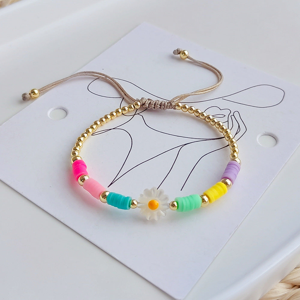 Wholesale Colorful Beaded Natural Shell Daisy Bracelet 18K Copper Gold Plated Bead Bracelet ACC-BT-Qiqi017