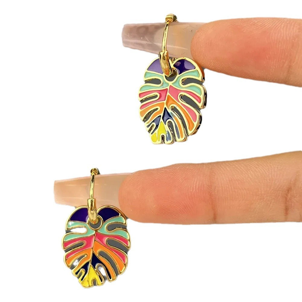 Wholesale Zinc Alloy Drop Oil Leaf Cactus Earrings Trendy Jewelry Accessory for Everyday Wear