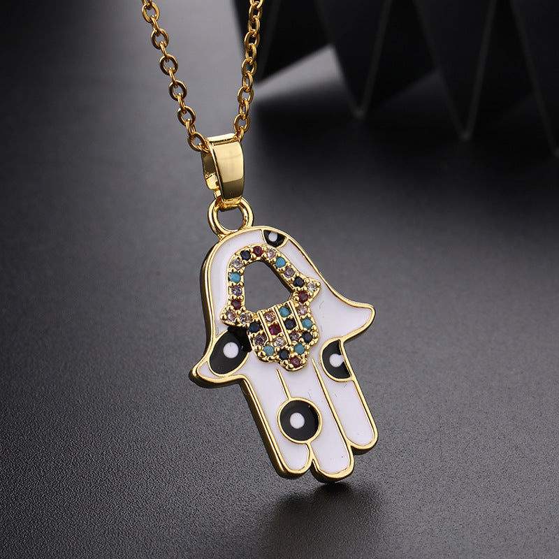Wholesale Copper Clavicle Chain Colored Zircon Eye Pendant Evil Eye Necklaces ACC-NE-SY011