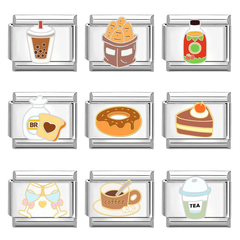 Wholesale Italian Charm Bracelet 9mm DIY Splicing Creative Dessert Stainless Steel Composable Bracelet