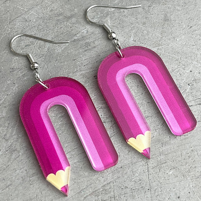 Wholesale 2 Pairs/pack Teachers Colored Pencil Art Acrylic Earrings Teacher's Day ACC-ES-HY020