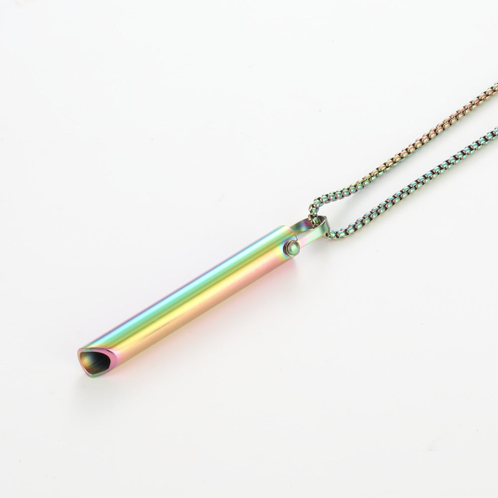 Wholesale Yoga Meditation Stress Relief Whistle Stainless Steel Necklace ACC-NE-QinShi004