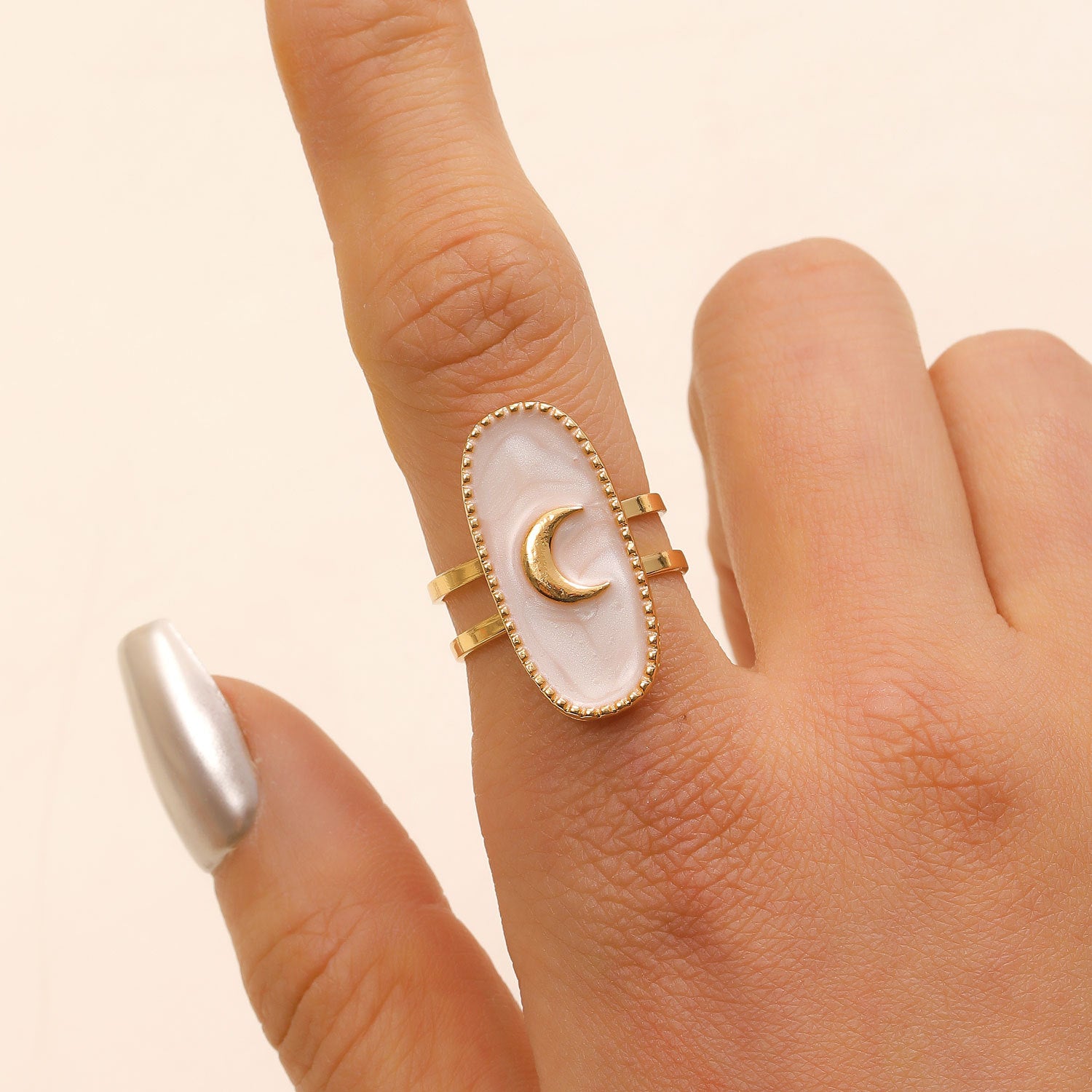 Wholesale Drip Oil Geometric Star Cross Moon Heart Open Ring Fashion Jewelry Accessory