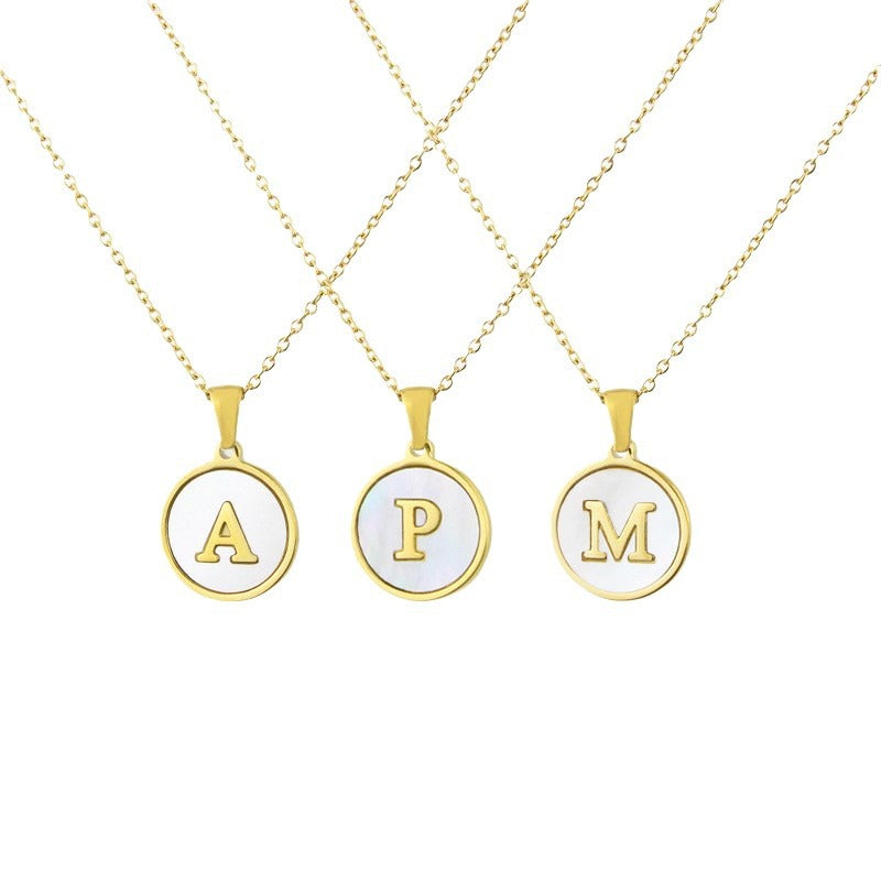 Wholesale Titanium Steel Necklace Round Shell Letter Necklace ACC-NE-BaiTian005