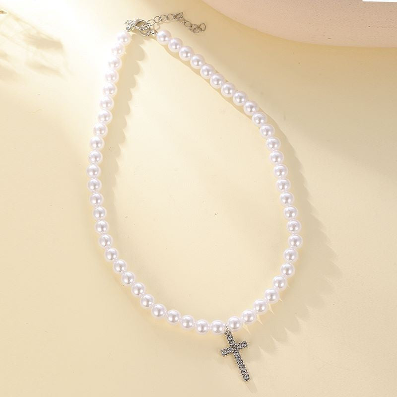 Wholesale Cross Diamond Pearl Necklace