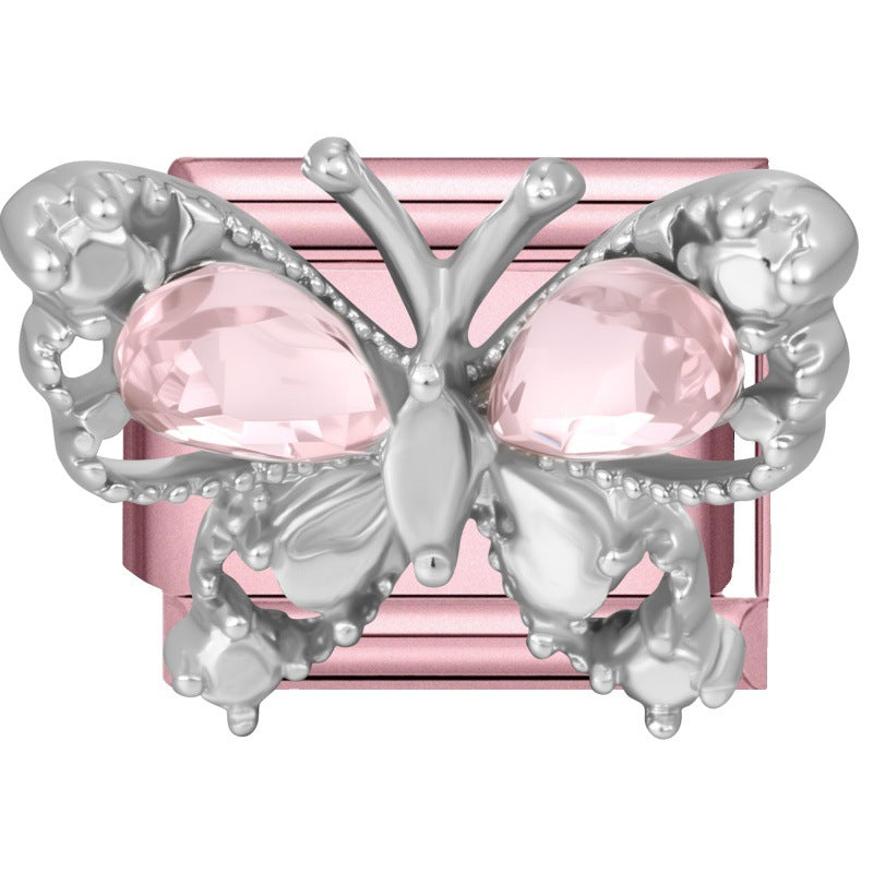 Wholesale Little Fresh Modular Bracelet with Pink Zircon Charms Stainless Steel Jewelry Accessory for Boutique Resale