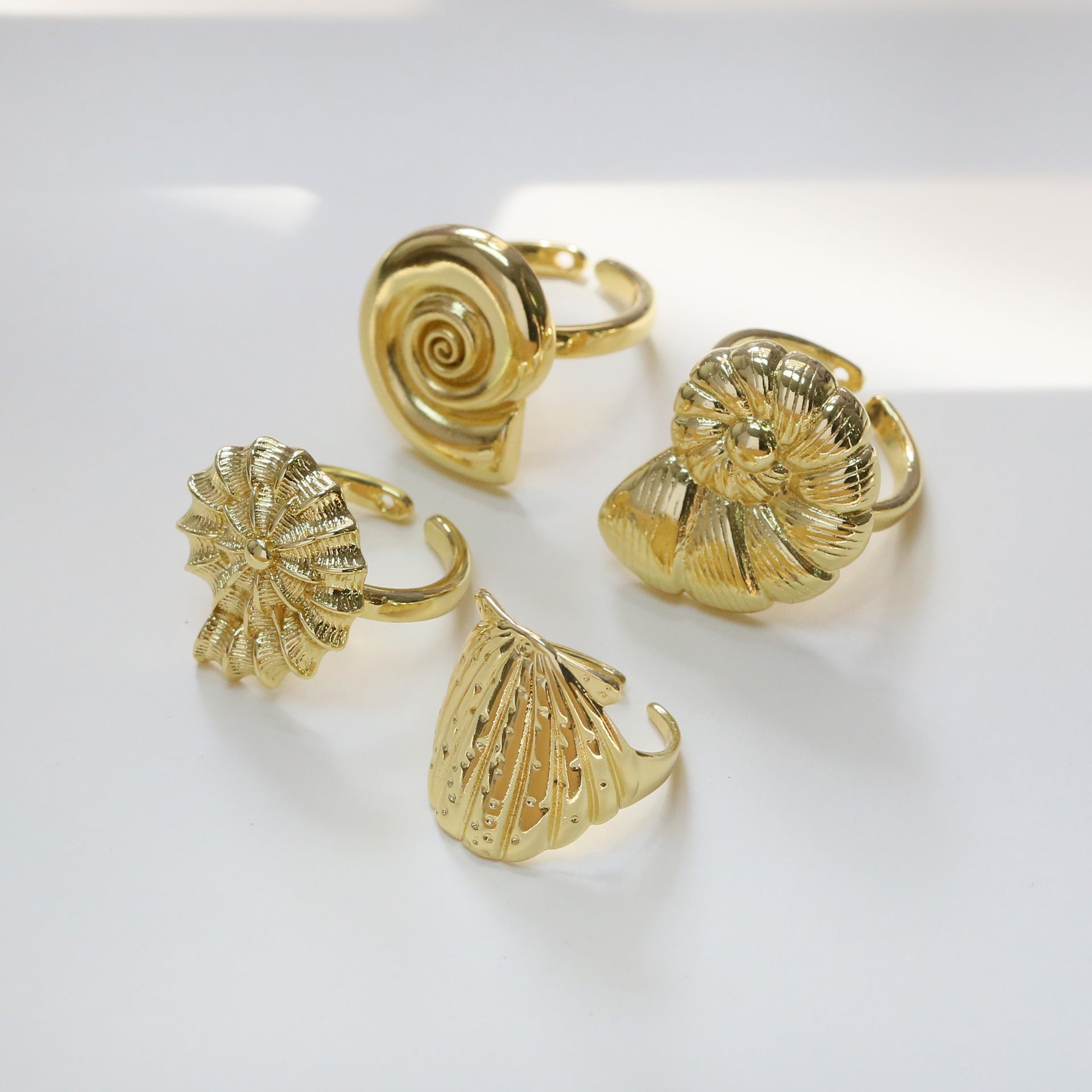 Wholesale Xiyin Temu Hot Selling Brass Summer Ocean Beach Vacation Style Starfish Conch Shell Open Ring