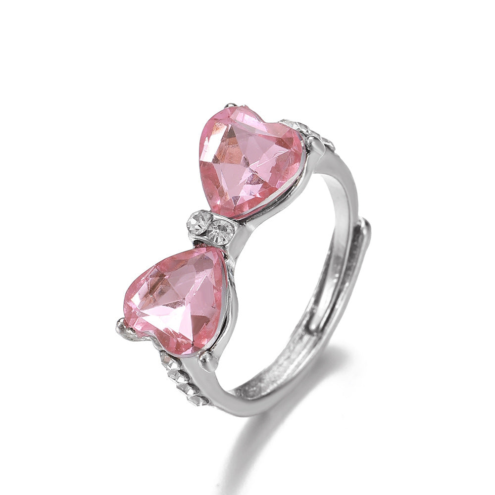 Wholesale retro metal bow ring micro-inlaid pink zircon  ring f