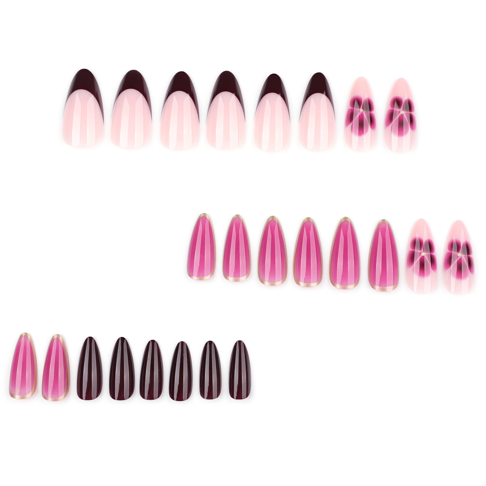 Wholesale 24 Pieces/box Red Rose Series Petals Flowers Nails Kits Nail Stickers