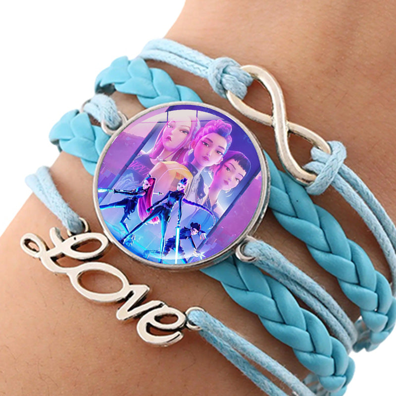 Wholesale kpop anime leather multi-layer blue braided hand jewelry