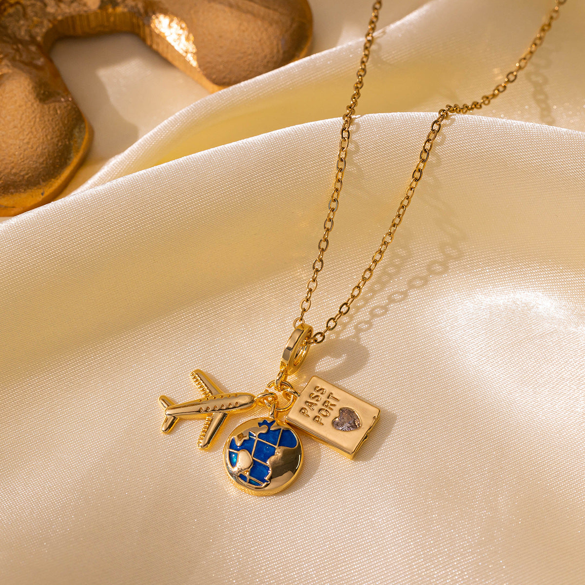 Wholesale Titanium Steel  Travel Earth Plane Star Love Book Combination Pendant Necklace