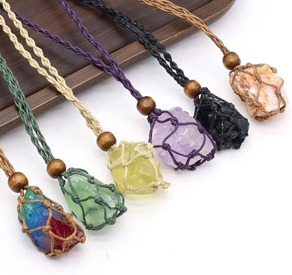 Wholesale Handmade Woven Energy Stone Crystal Pendant Necklace Natural Gemstone Boutique Jewelry Accessory Gift