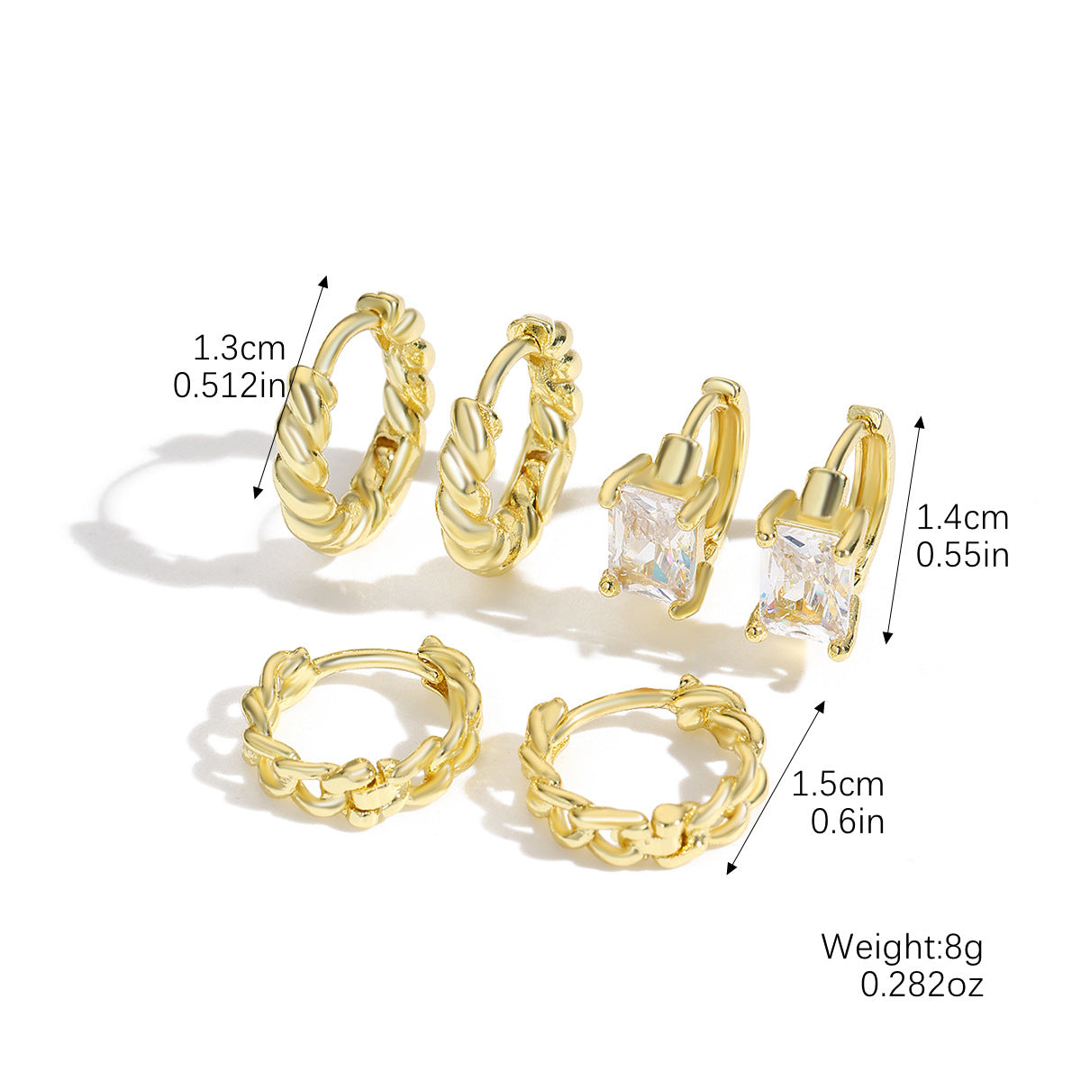 Wholesale Irregular one card three pairs of copper zircon earrings set