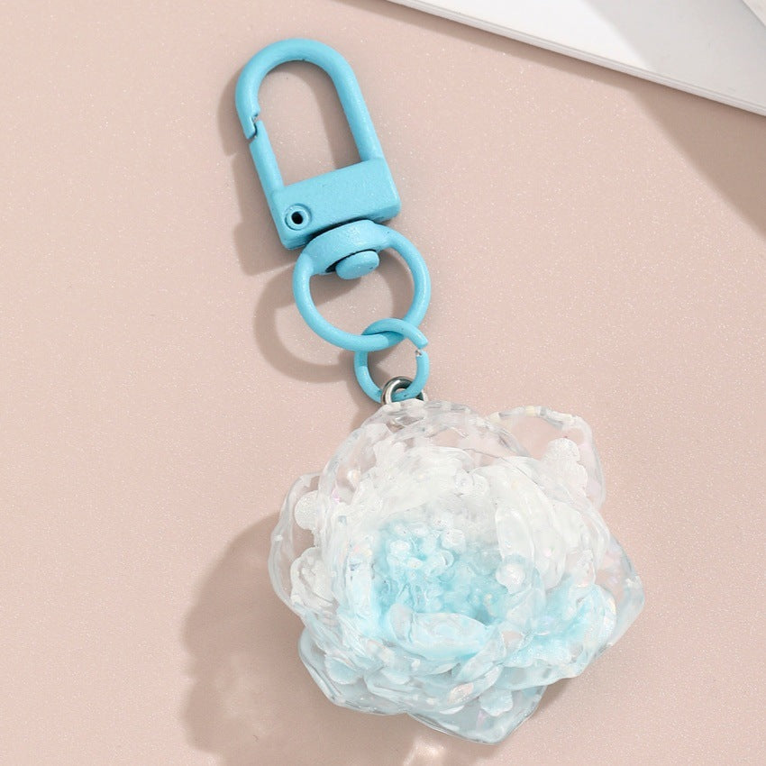 Wholesale colorful glittery camellia keychain