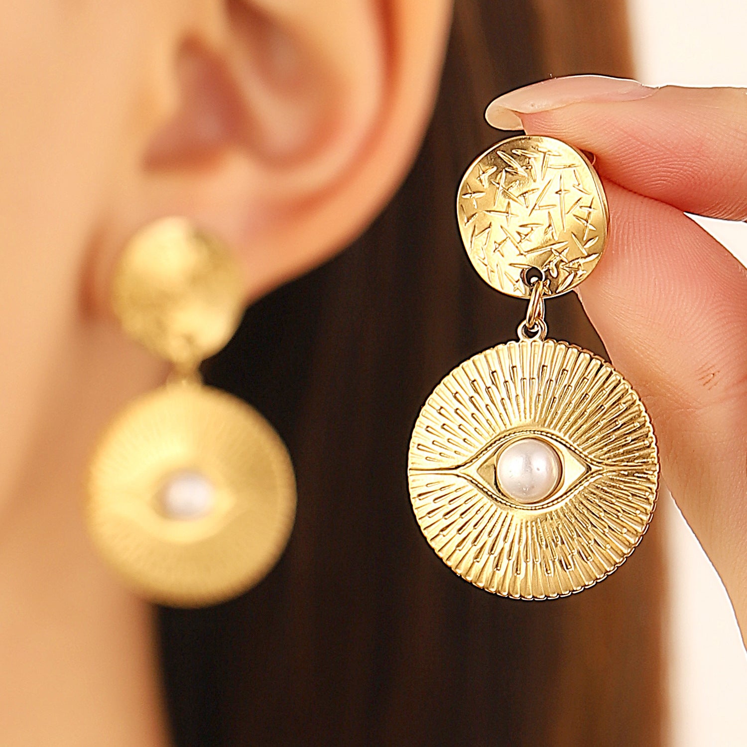 Wholesale Stainless Steel Electroplated Geometric Heart Sun Spiral Eye Earrings Stylish Women S Jewelry Accessory