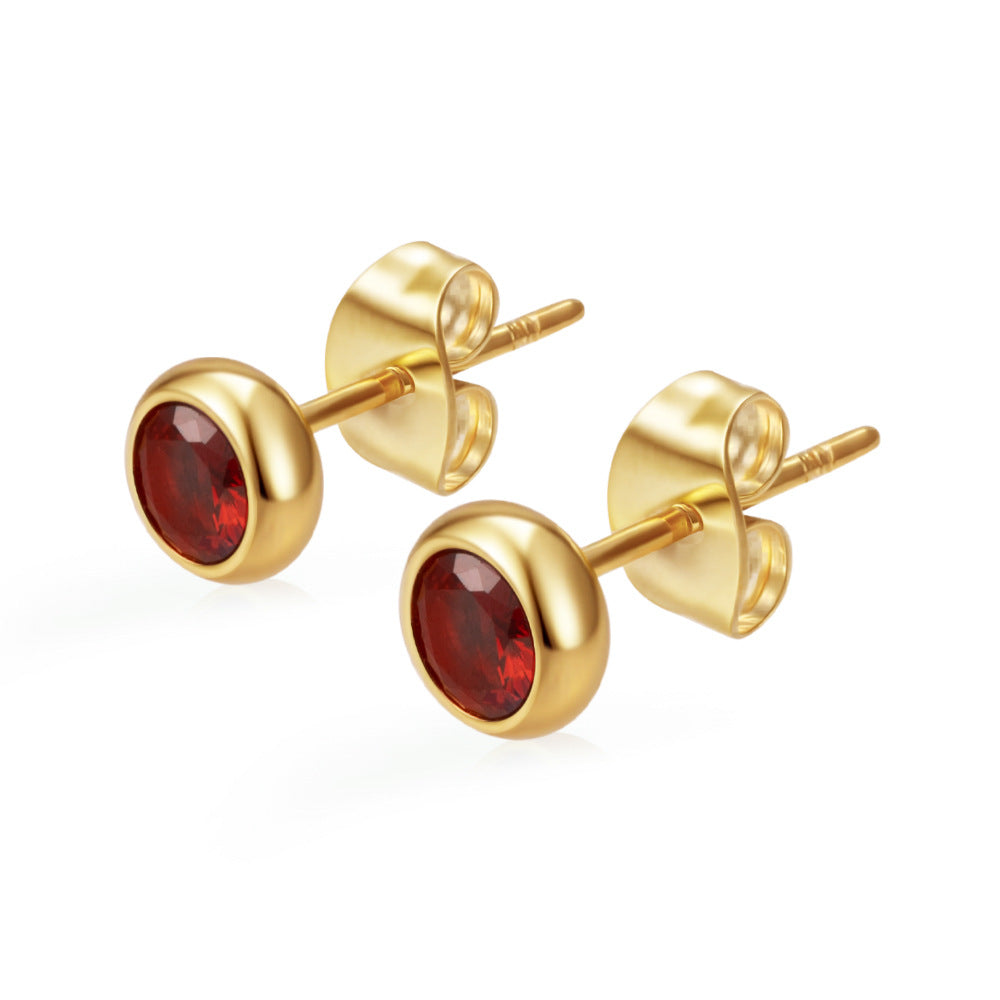 Wholesale Light Luxury Round Stainless Steel Zircon Earrings for Women,  Multi-Color 18K Gold Plated Fashion Accessory