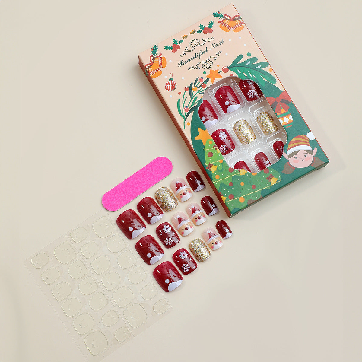 Wholesale 24pcs/box Glitter Nail Stickers Christmas Snowflake Wearable Nails Press-On Nail Set ACC-NS-HaoYi031