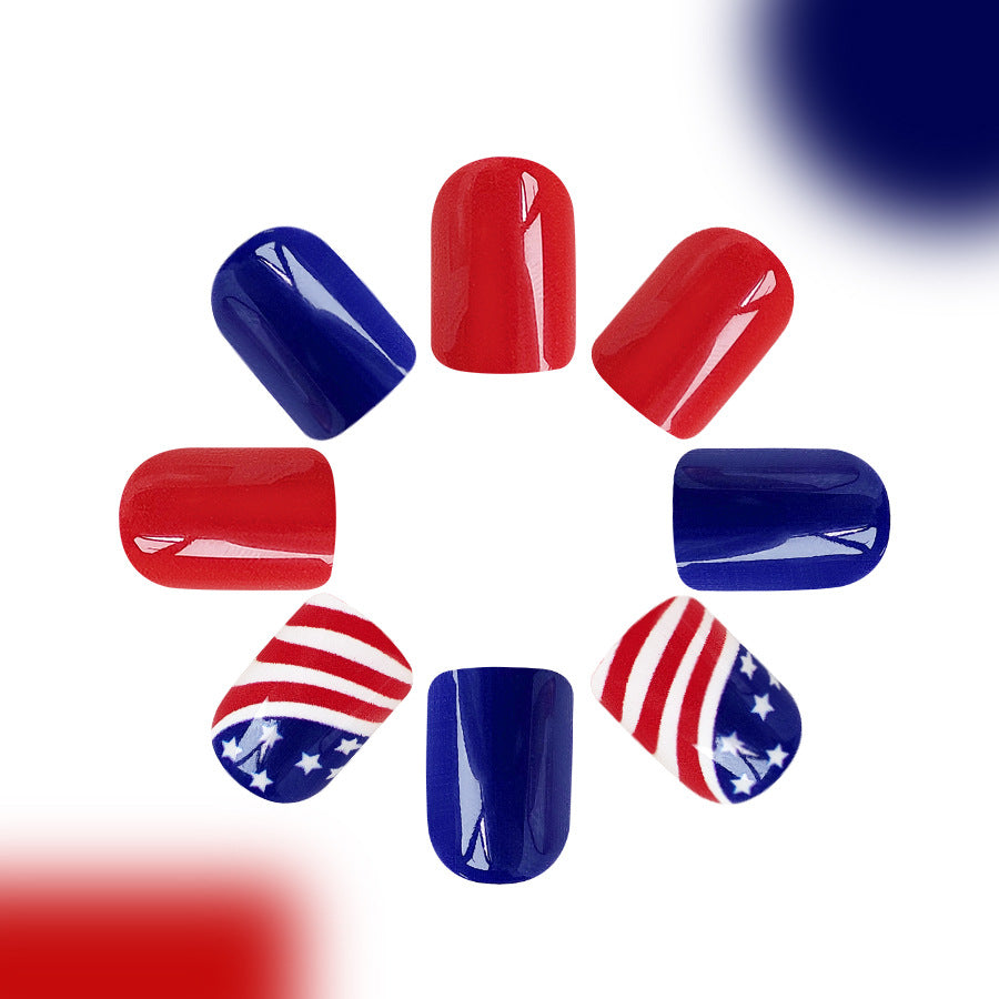 Wholesale 24 Pieces/box American Independence Day Red and Blue Color Manicure Press-on Nails Kits Nail Stickers ACC-NS-GuaiXL020