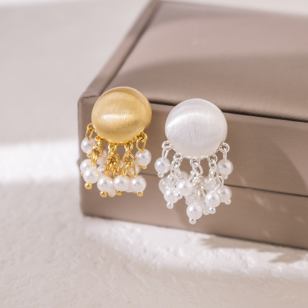 Wholesale  Retro Brushed Metal Pearl Tassel Earrings