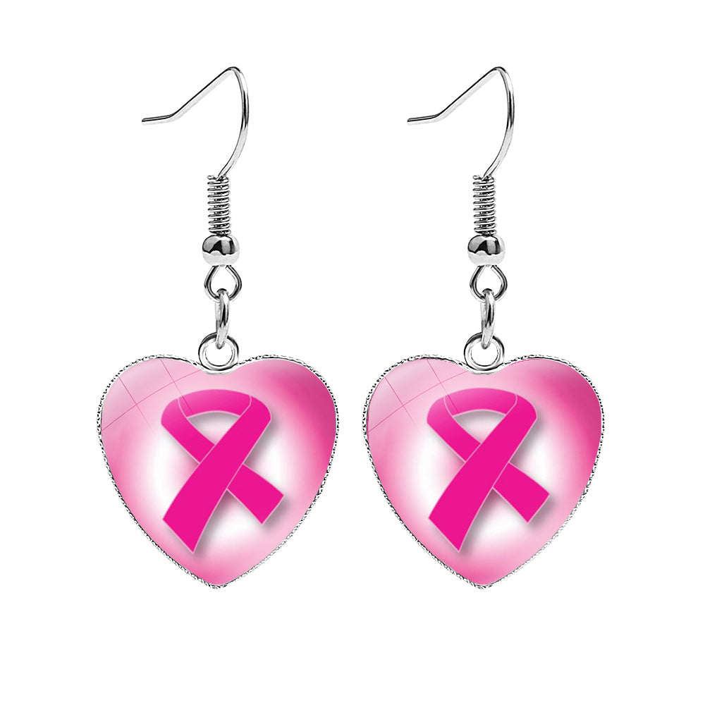 Wholesale Breast Care Ear Hook Heart-Shaped Earrings