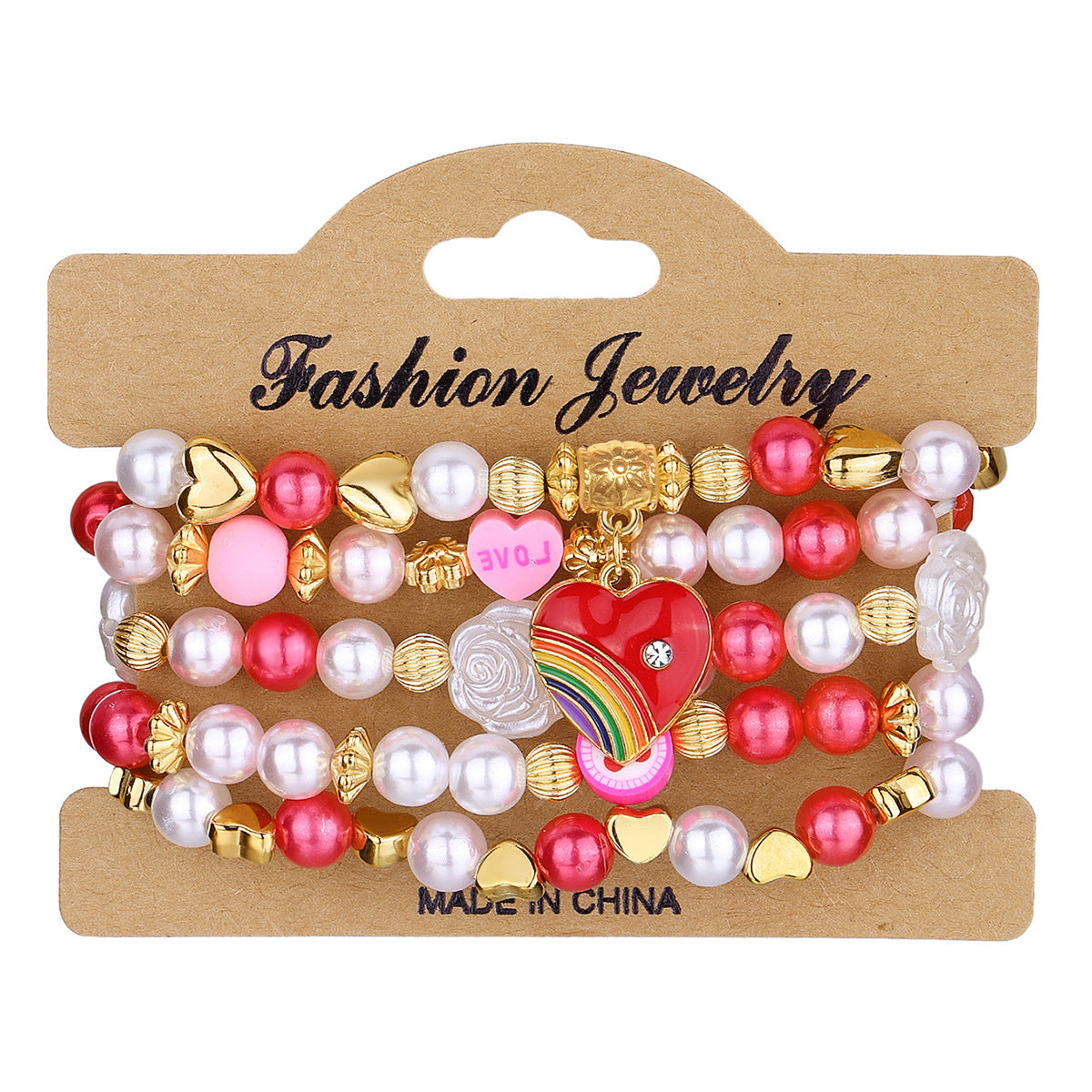 Wholesale LOVE Heart Shaped Polymer Clay Bead Bracelet Multi Layer Stretch Elastic Valentine S Day Gift Chic Jewelry Accessory For Boutique Resale