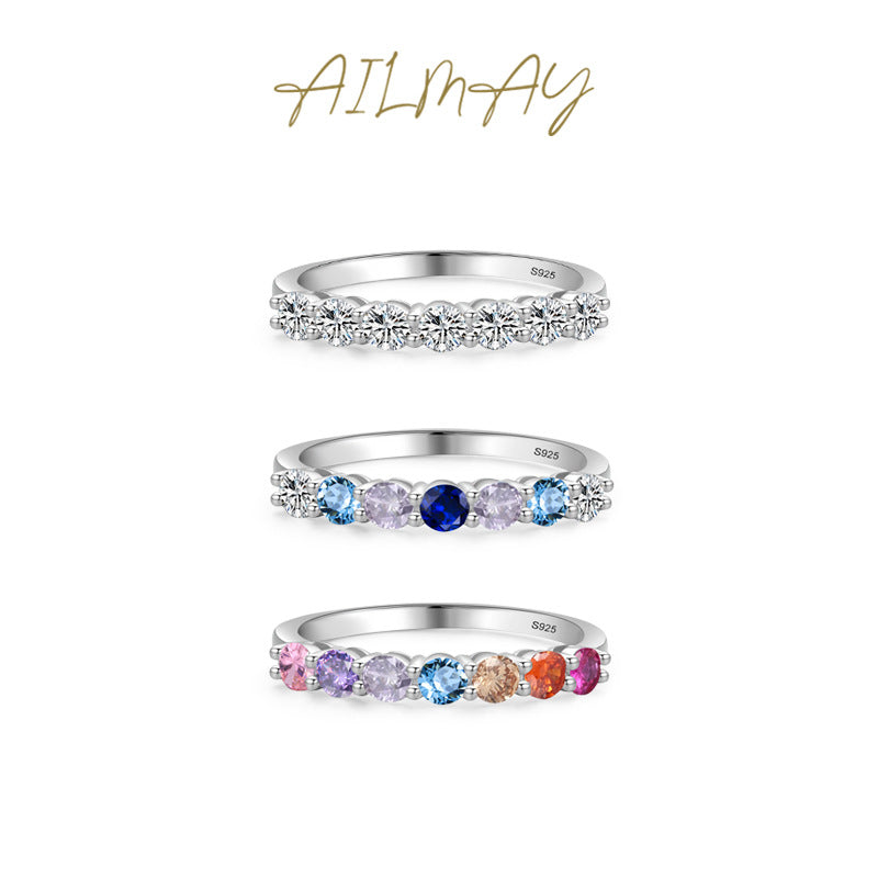 Wholesale S925 Sterling Silver Round Colored Diamond Ring