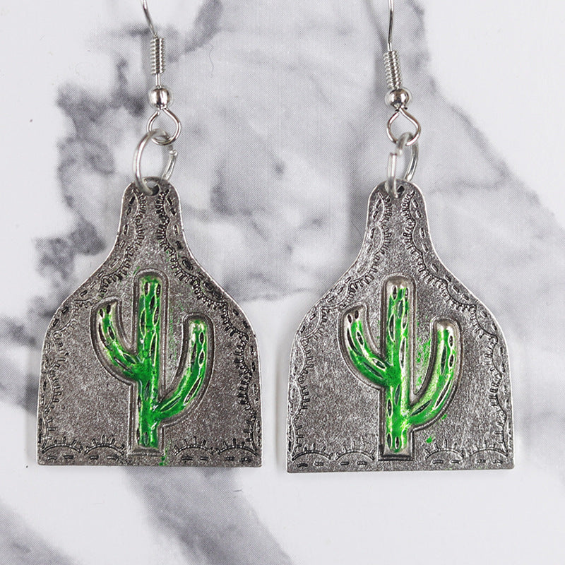 Wholesale Western old denim style alloy turquoise sunflower cactus retro ethnic style flower earrings