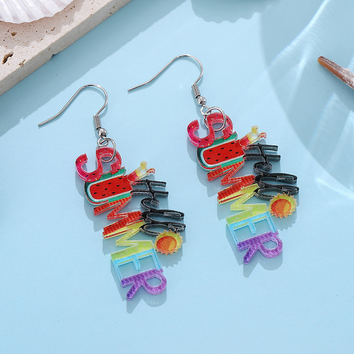 Wholesale Holiday style colorful sun watermelon juice acrylic letter earrings