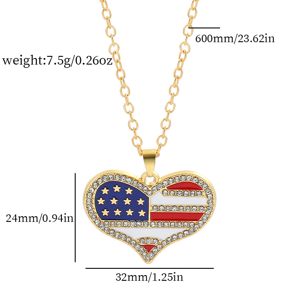 Wholesale American Independence Day Flag Five Pointed Star Diamond Alloy Necklace ACC-NE-MingXin001