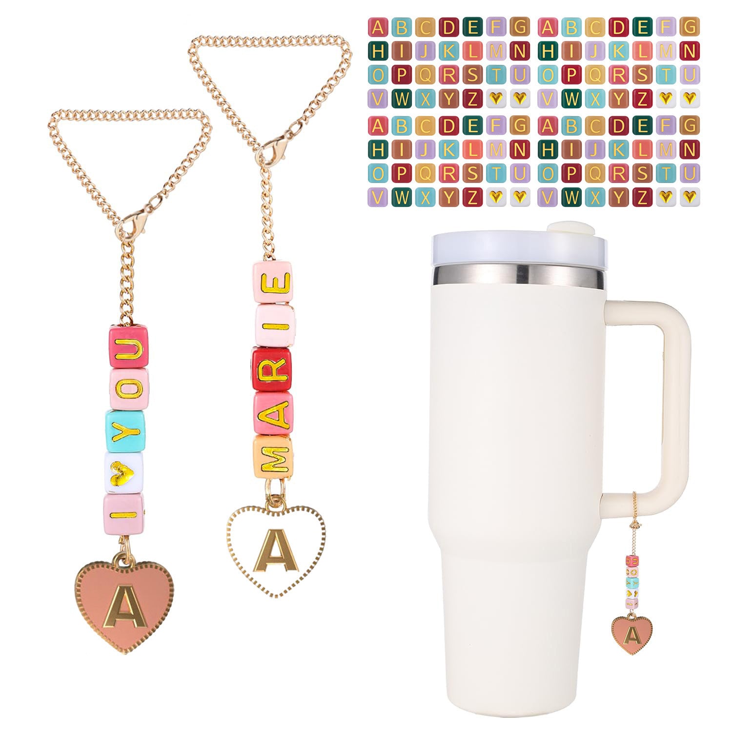 Wholesale Couple Handmade Beaded Cup Hanging Chain Love Letter Shell Stainless Steel Hanging Chain Set with Letters Cup Accessories ACC-CA-ZhongH001