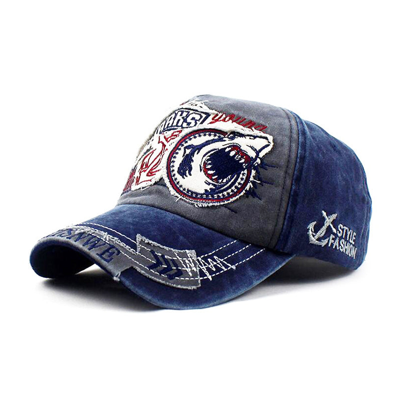 Wholesale washed hat shark embroidered baseball cap