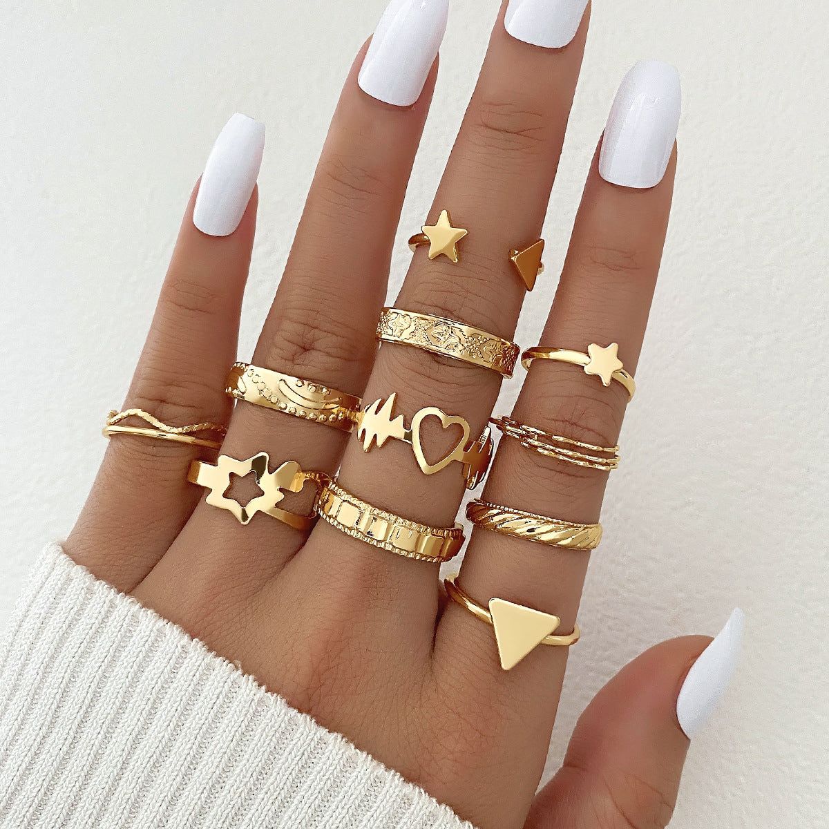 Wholesale 30pcs/set geometric Gothic wind finger ring female personality irregular ring suit