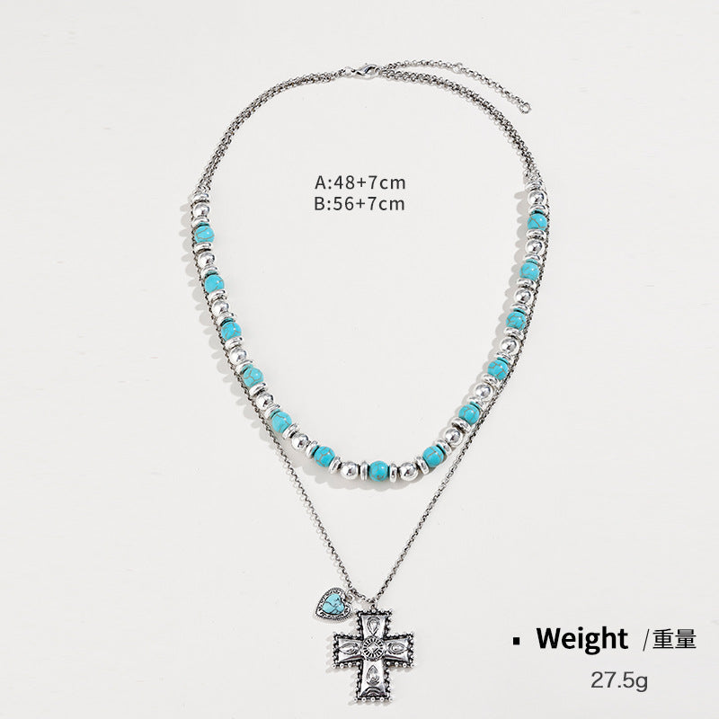 Wholesale Alloy Western Style Semi-precious Stone Turquoise Beads Stacked Necklace and Earrings