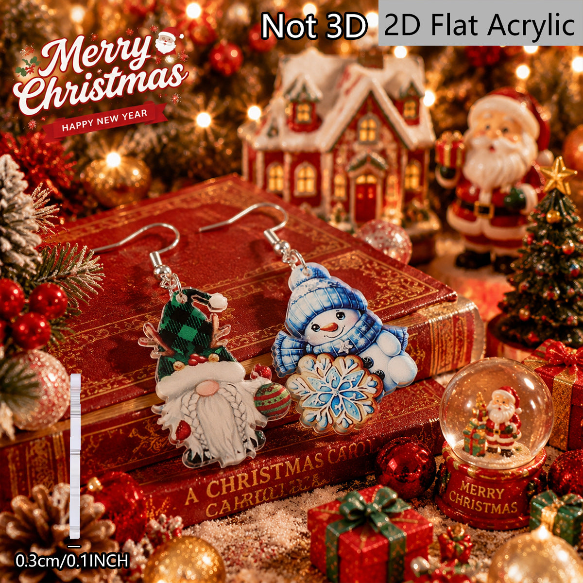 Wholesale Acrylic Snowman Earrings Asymmetric Color Block Retro Print Christmas Party Jewelry For Women Trendy Resale