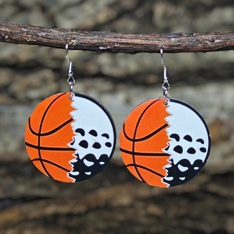 Wholesale Sports Wind Earrings Football Basketball Billiards Baseball Stitching Leopard Earrings