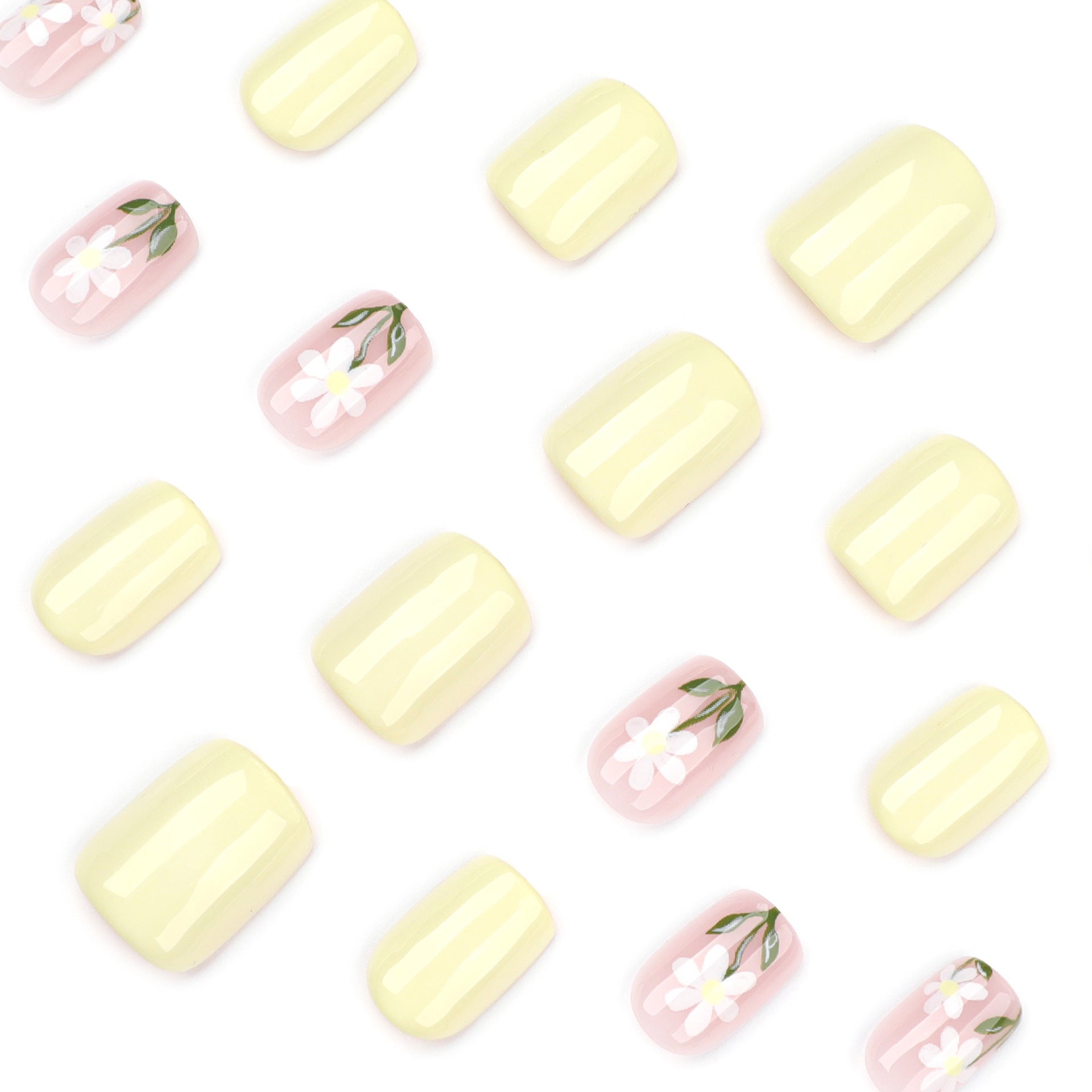 Wholesale 24 Pieces/box Yellow Daisy Flowers Nails Kits Nail Stickers