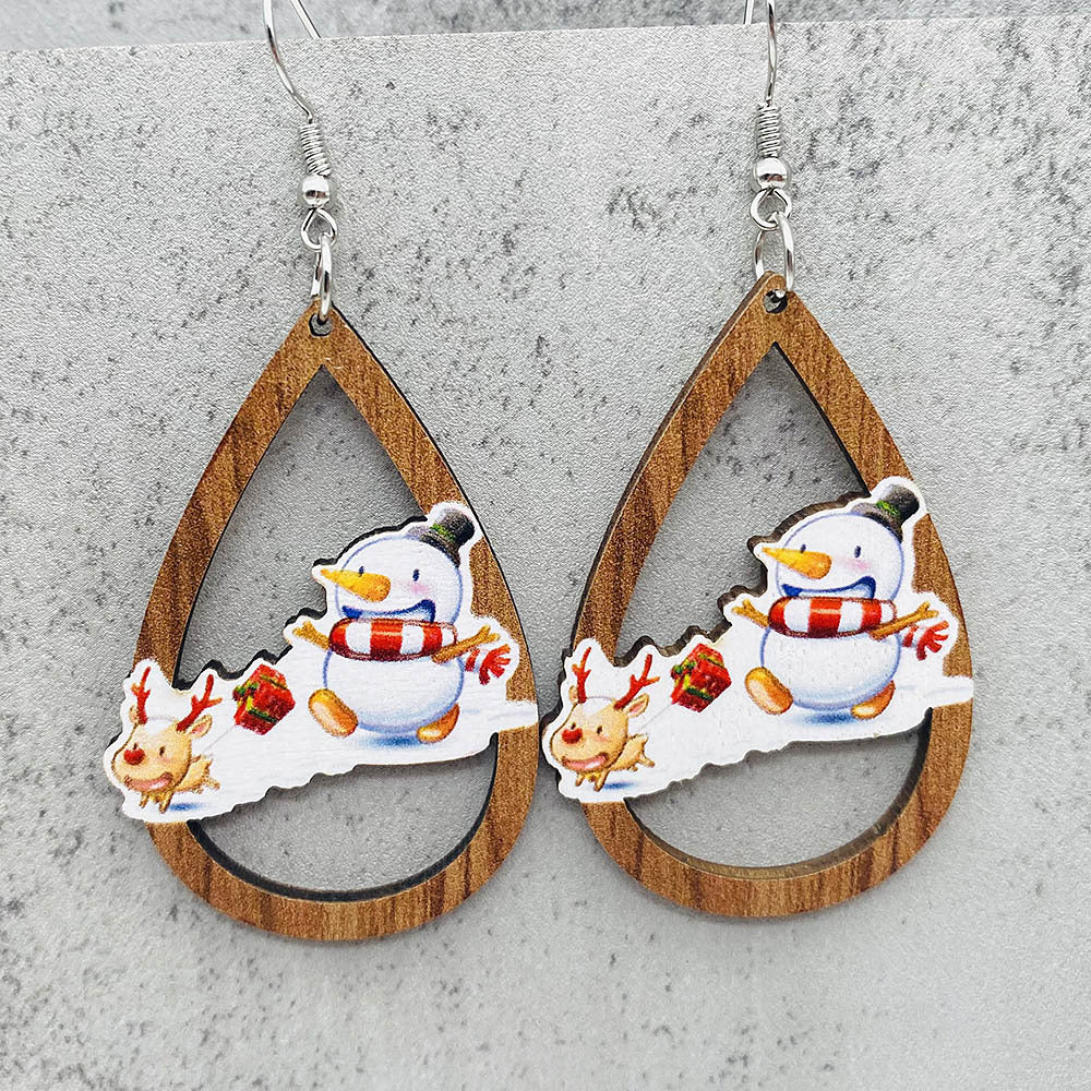 Wholesale Christmas Bell Santa Claus Wood Earrings ACC-ES-PuCi004